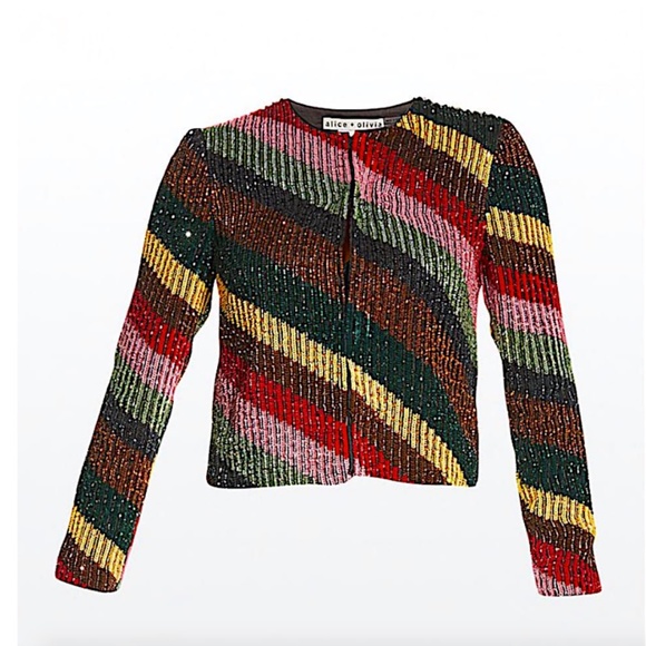 Alice + Olivia Multi with Tag Kidman Sequined Boxy Jacket Blazer - Picture 6 of 14